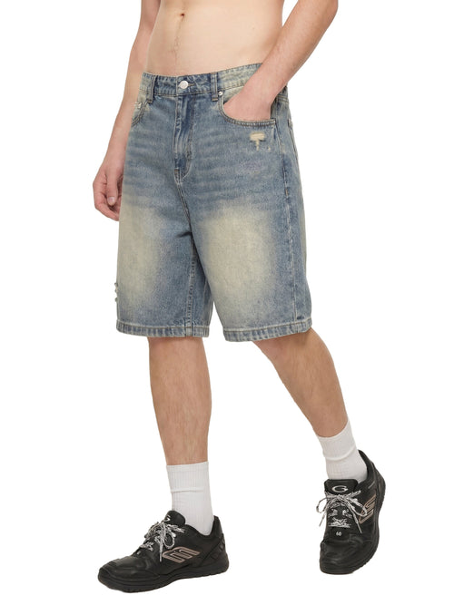 Faded Distressed Baggy Denim Shorts