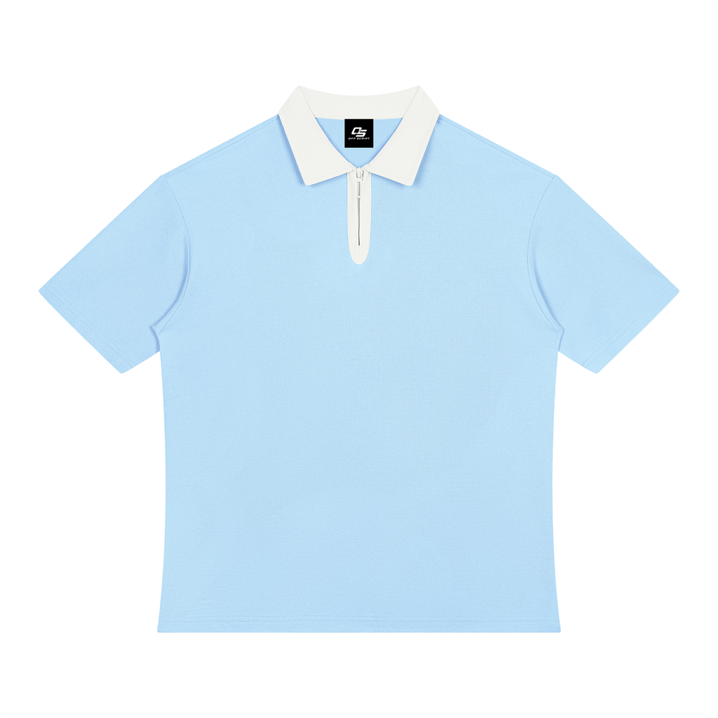 Light Blue with White Unisex Color Block Quarter-Zip Polo Shirt front product view