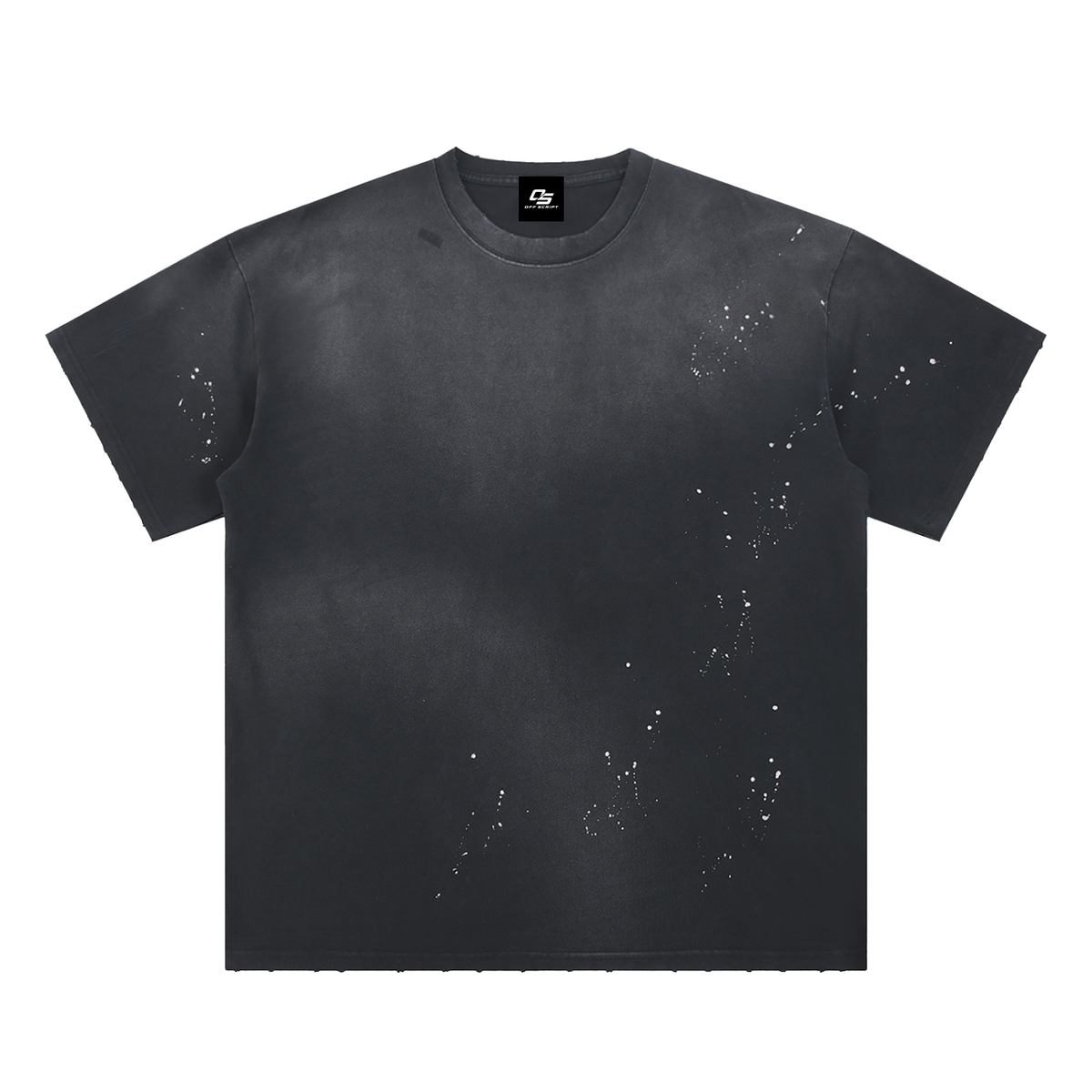 Black Hand-Frayed Sunfade Paint Splatter T-Shirt front view