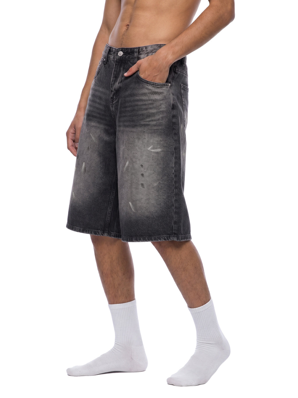 Men’s Vintage Wash Wide-Leg Denim Shorts