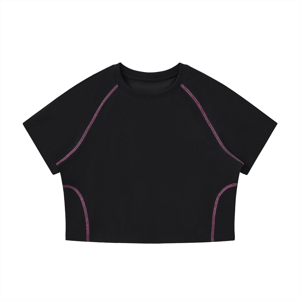 Women's Contrast Stitch Raglan Crop T-Shirt