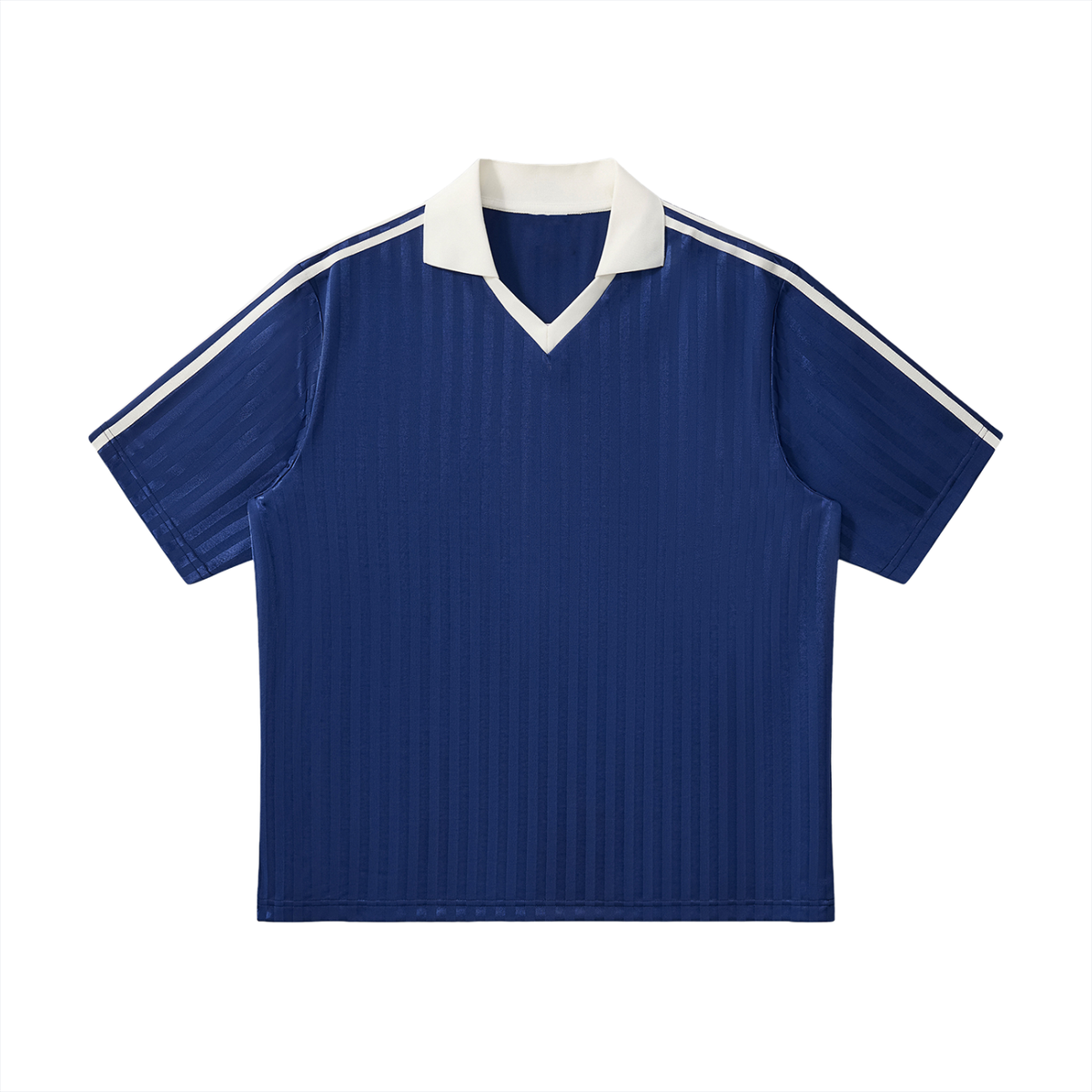 Navy Blue with White Unisex Contrast-Collar Striped Soccer Jersey front view