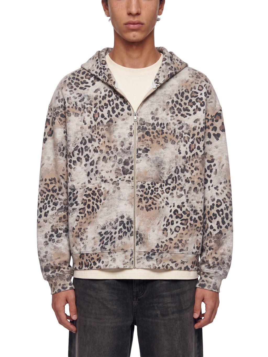 Unisex Vintage Wash Leopard Full Zip Hoodie