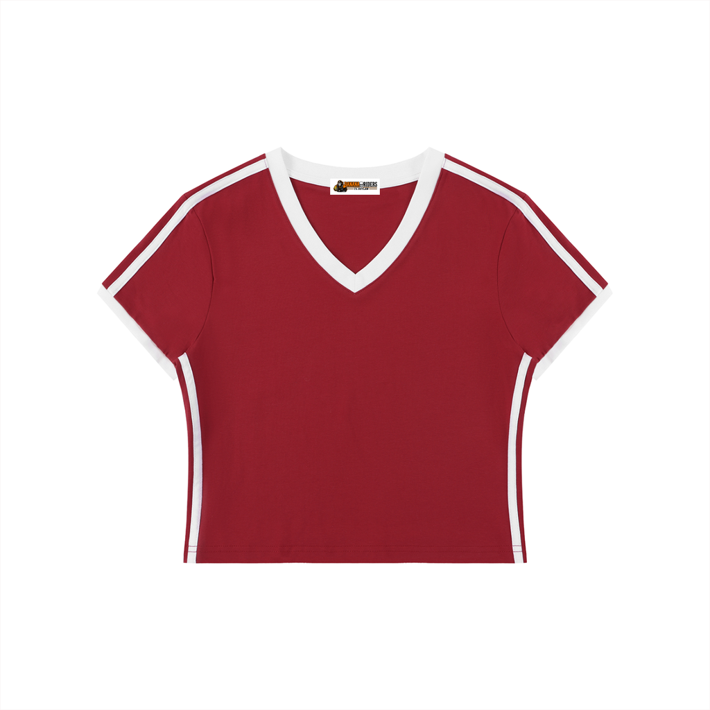 Women's Retro Binding V-Neck Crop T-Shirt