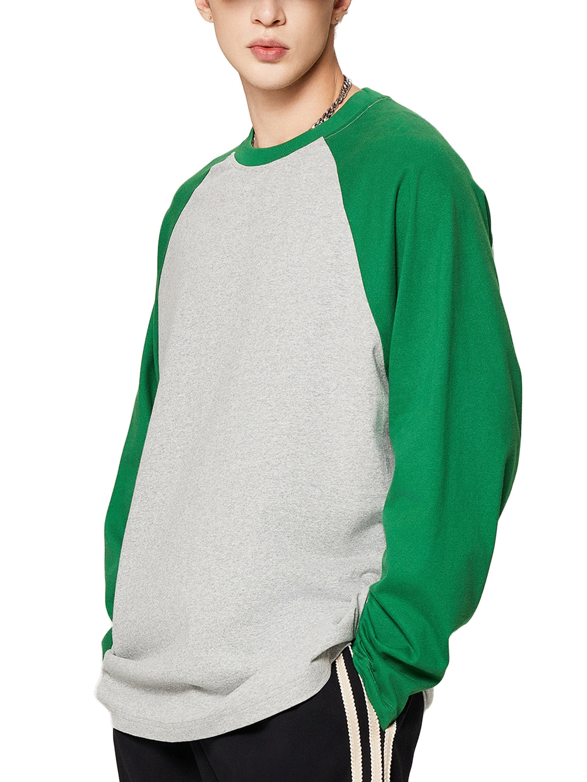 Unisex colour-blocked raglan long-sleeve T-shirt lifestyle view