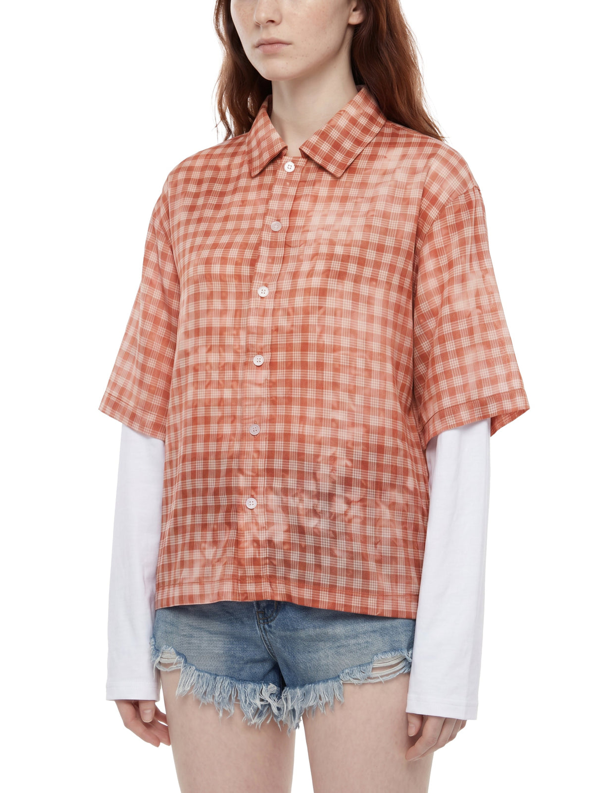 Unisex Vintage Wash Plaid Short Sleeve Shirt