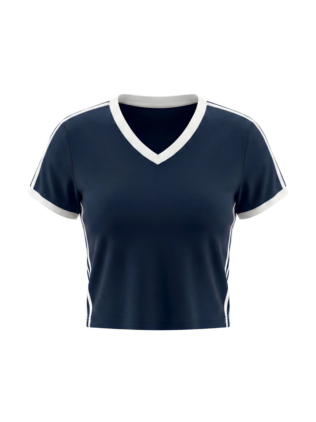 Women's Retro Binding V-Neck Crop T-Shirt