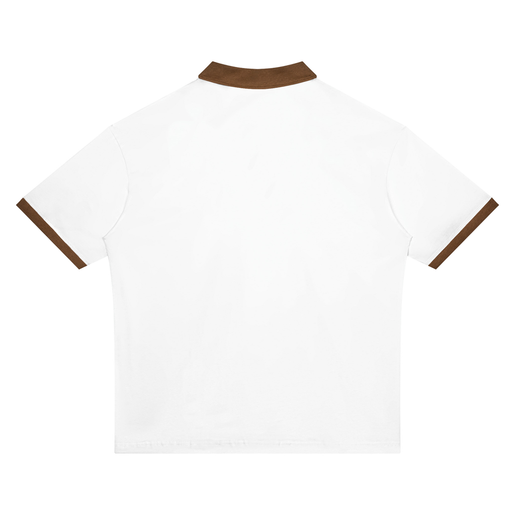 White with Brown Unisex Color Block Polo Shirt back product view