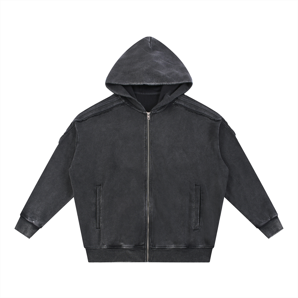 Off Script Snow-Washed Tape Raw-Edge Zip Hoodie product view 1