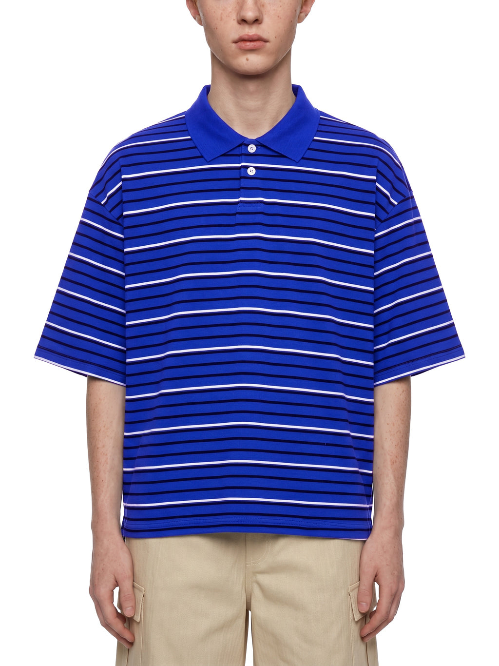 Unisex Striped Boxy Collared Polo Shirt