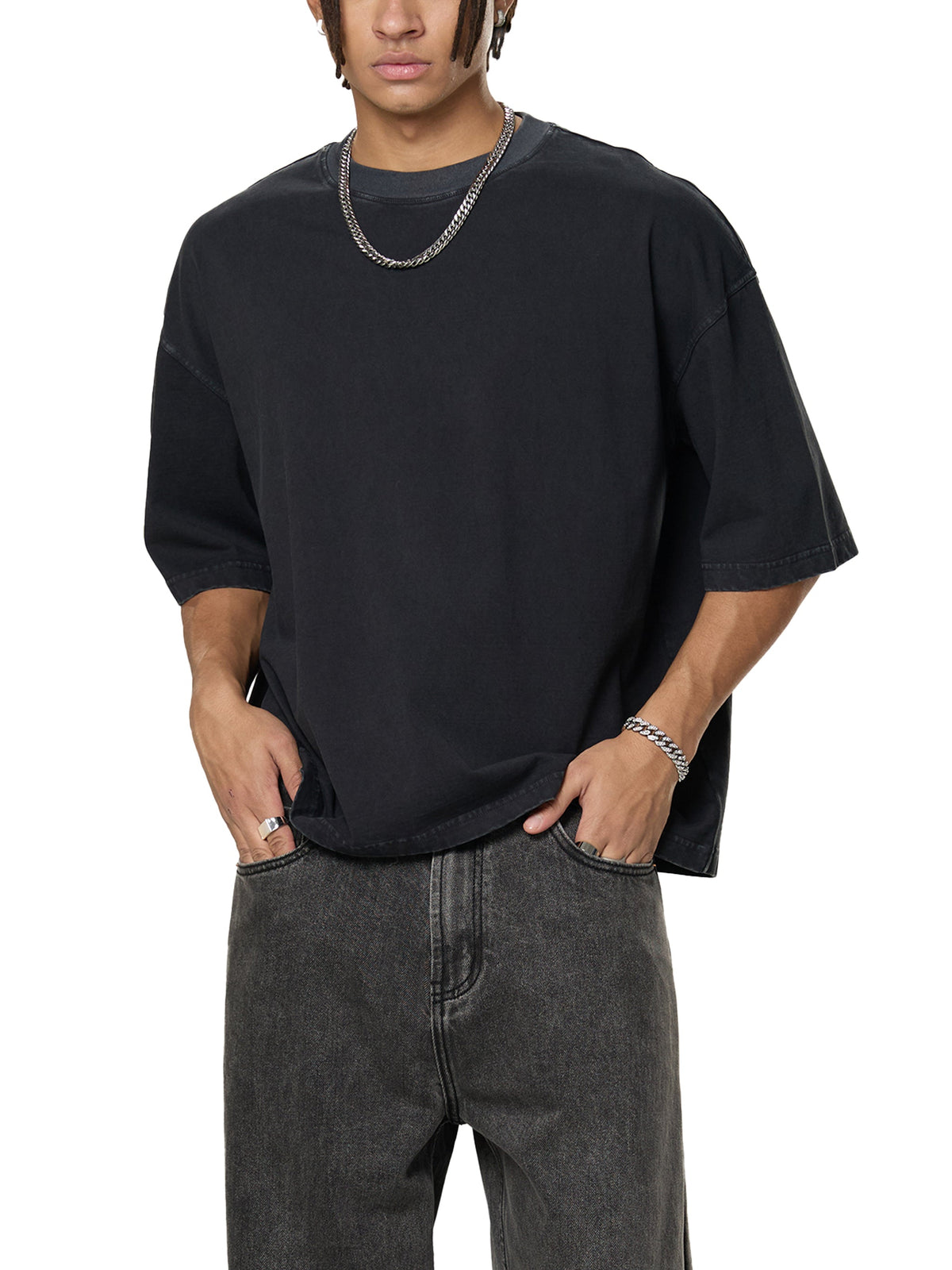 Unisex vintage-washed boxy T-shirt lifestyle view