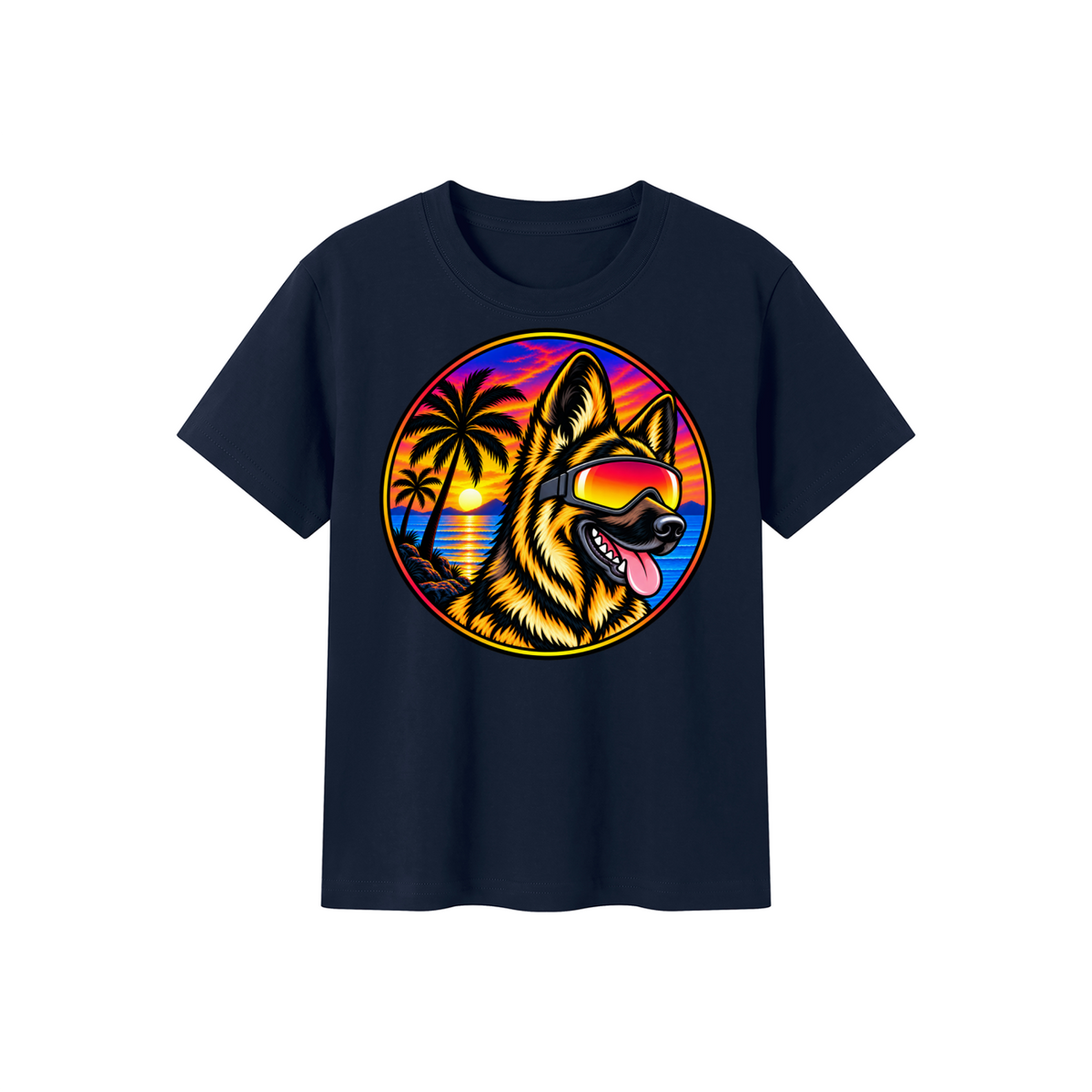 German Shepherd Sunset Kids' Crewneck Short-Sleeve T-Shirt