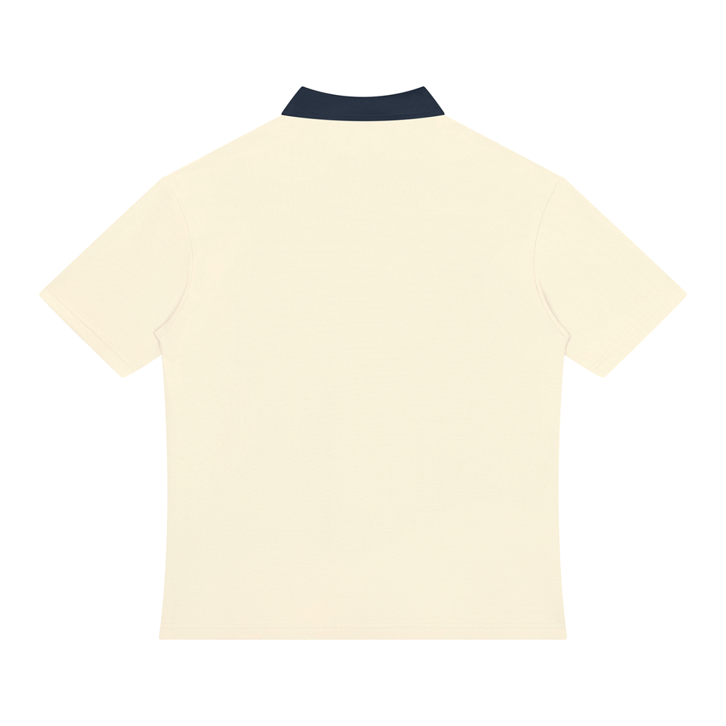 Apricot with Navy Blue Unisex Color Block Quarter-Zip Polo Shirt back product view