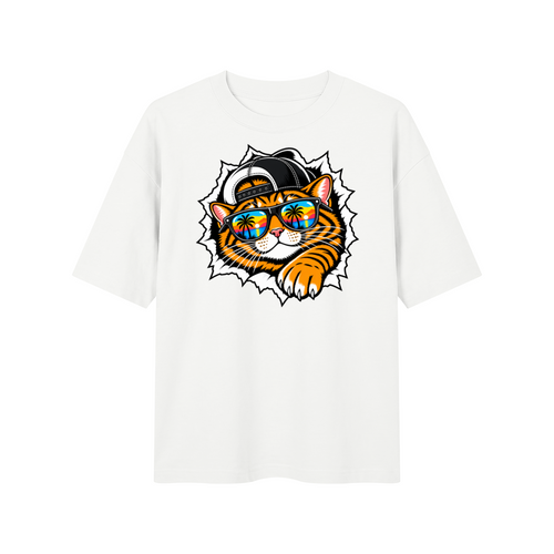 Cool Cat Sunset Sunglasses Unisex Drop Shoulder T-Shirt