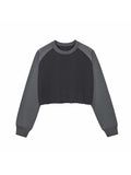 Raw-Hem Colour-Block Raglan Crop Sweatshirt