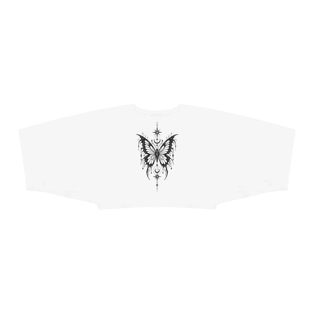 Off Script Celestial Butterfly Women’s Boxy Batwing Sleeve T-Shirt - White front view