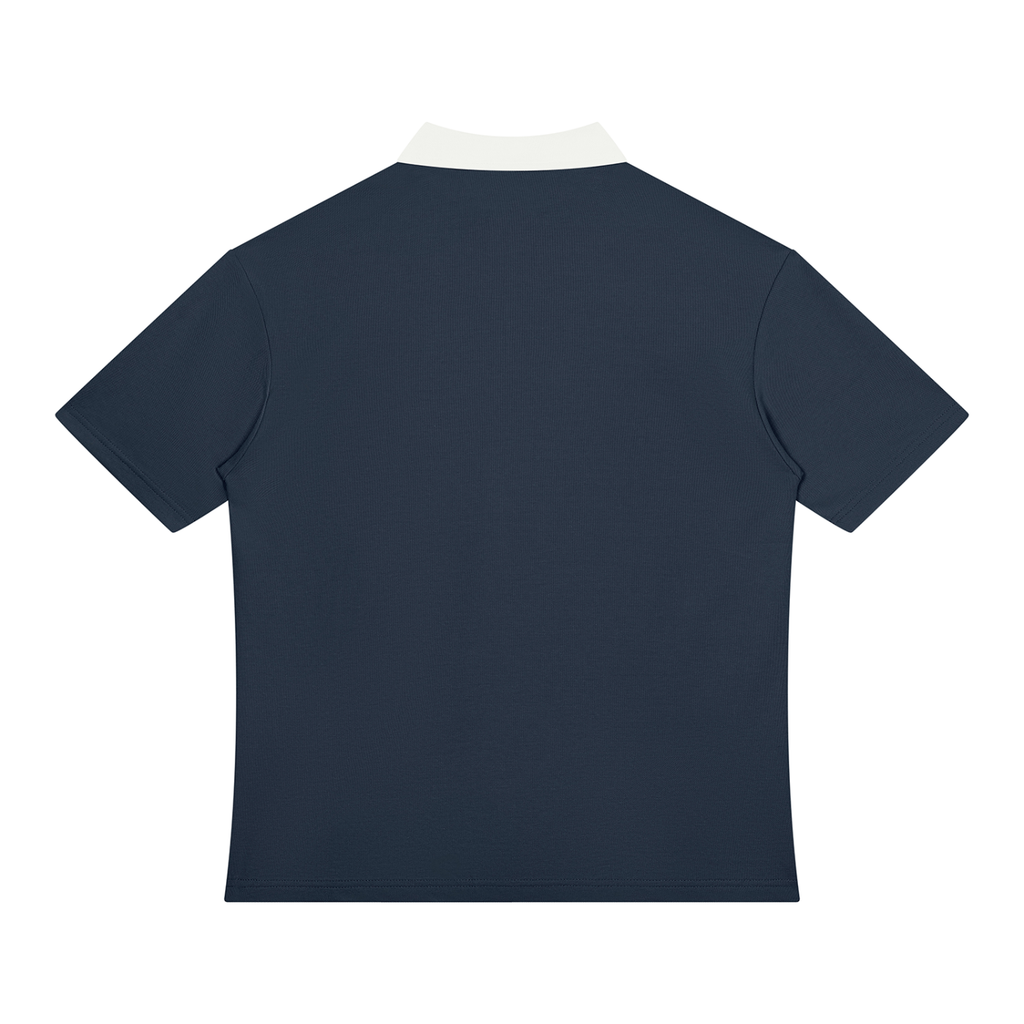 Navy Blue with White Unisex Color Block Quarter-Zip Polo Shirt back product view