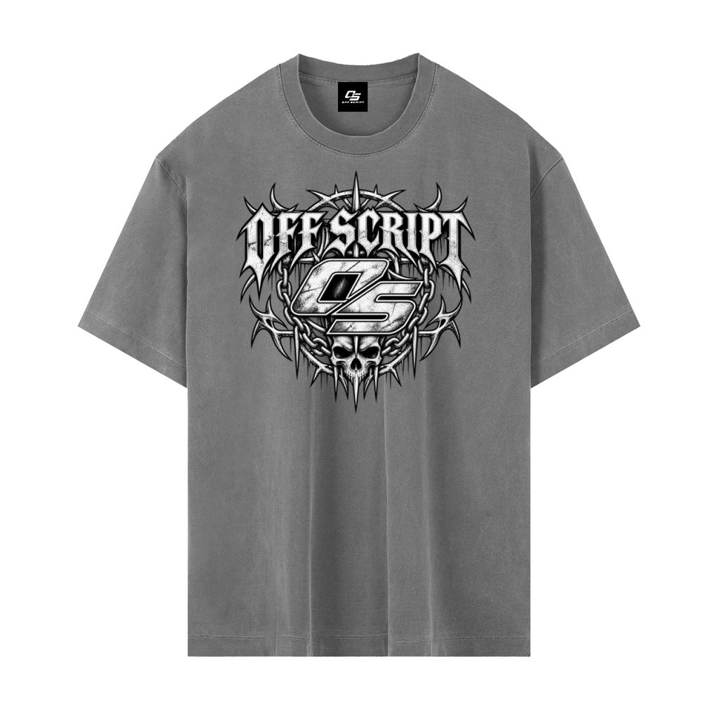 Off Script Gothic Skull Vintage Washed Oversized Cotton T-Shirt