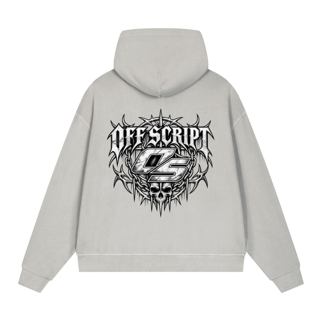 Off Script Gothic Skull Vintage Wash Full Zip Boxy Hoodie