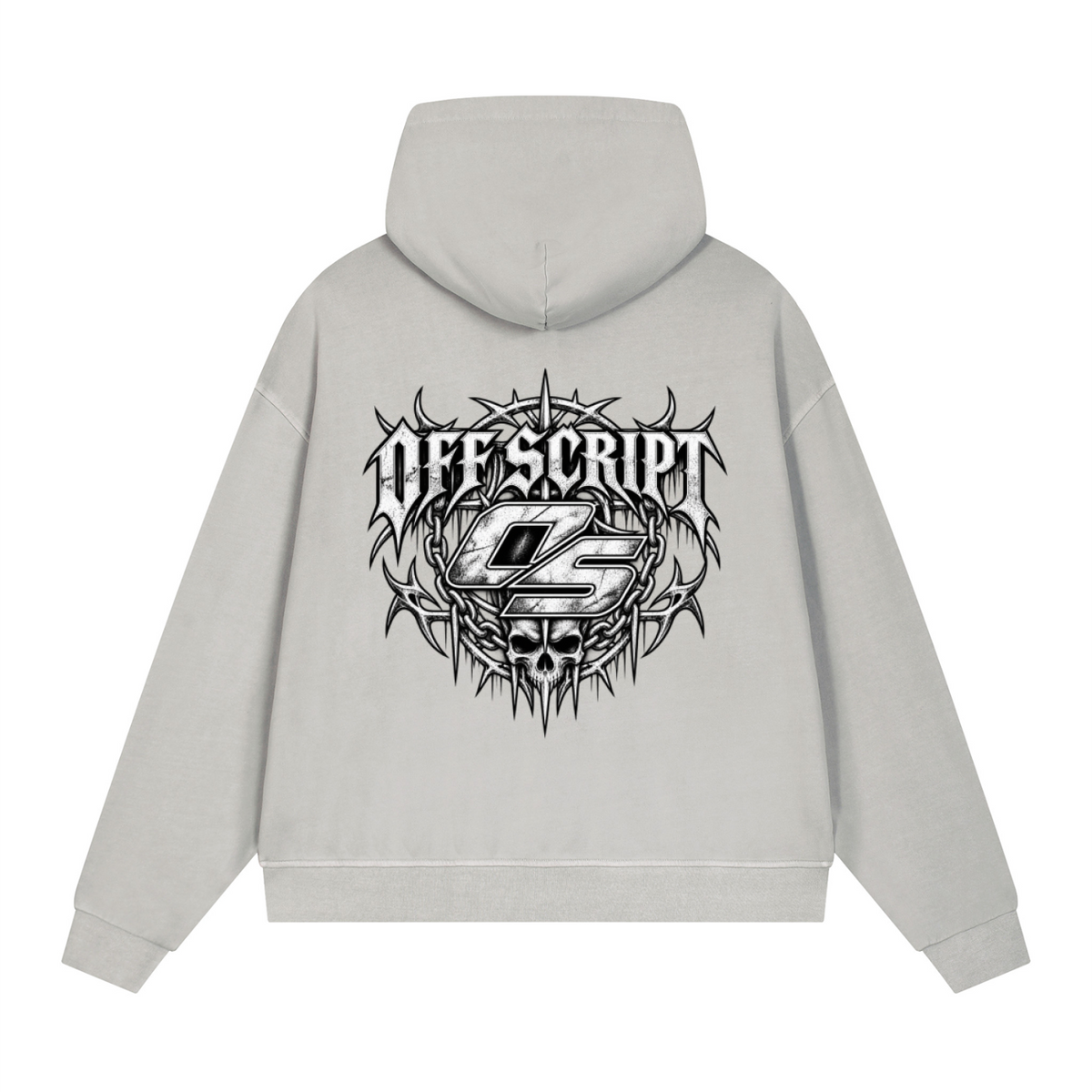 Off Script Gothic Skull Vintage Wash Full Zip Boxy Hoodie