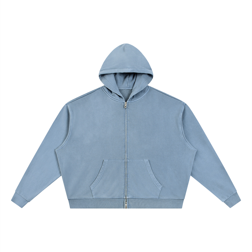 Unisex Vintage Wash Full Zip Boxy Hoodie