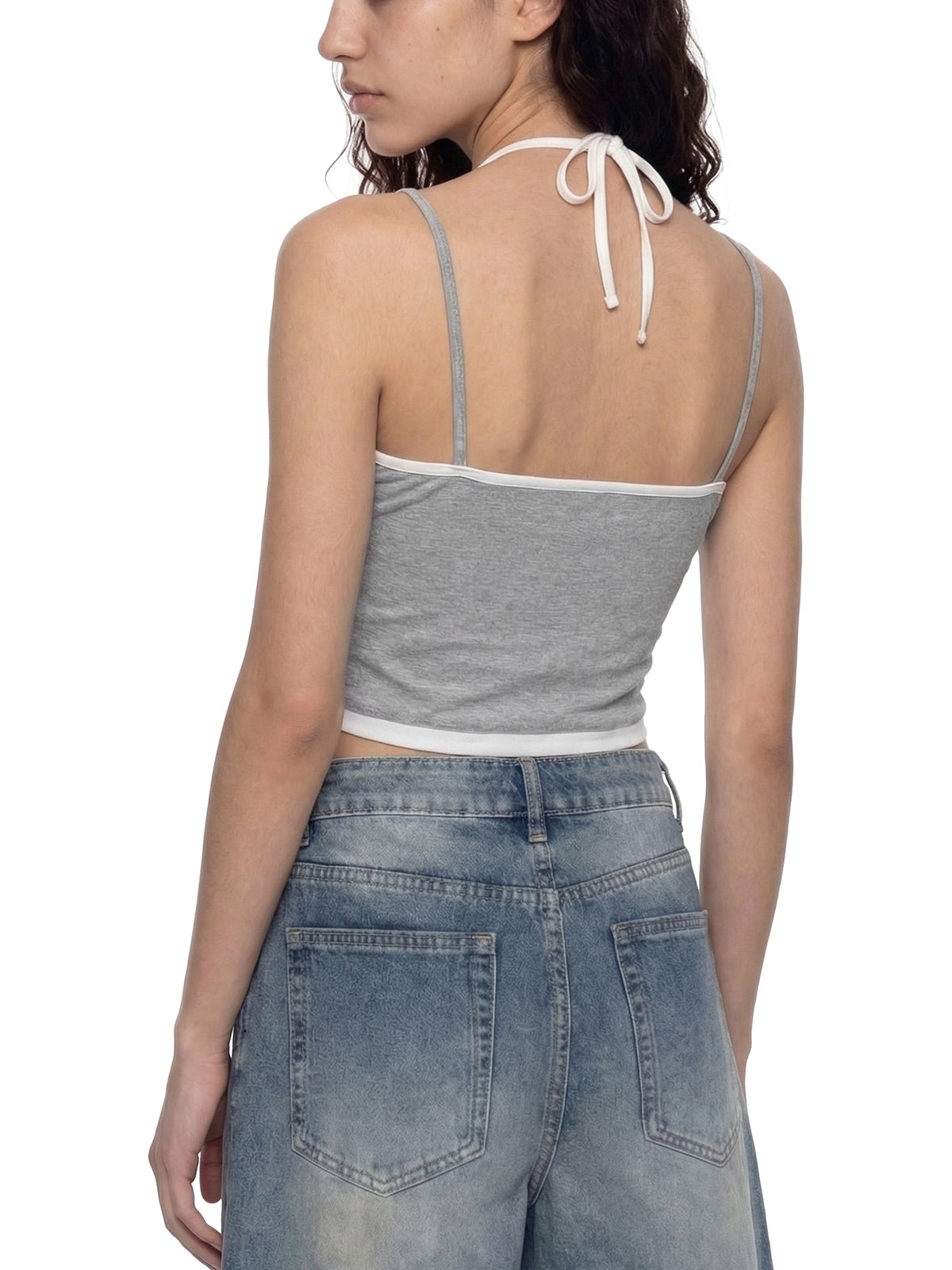 Contrast Binding Halter Tank Top