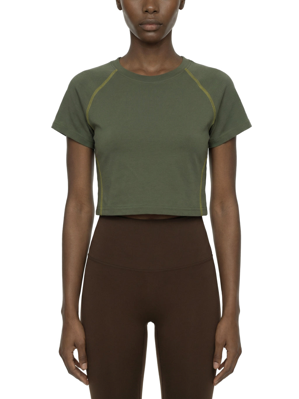 Women's Contrast Stitch Raglan Crop T-Shirt