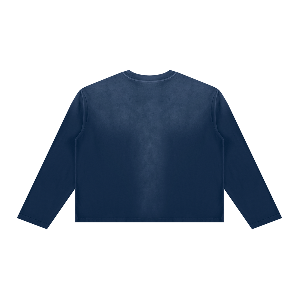 Off Script Sunfade Boxy Long Sleeve T-Shirt - Navy Blue back view