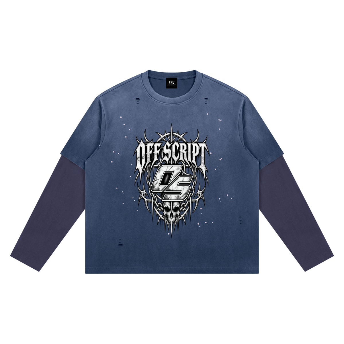 Off Script Gothic Skull Vintage Wash Distressed Layer T-Shirt