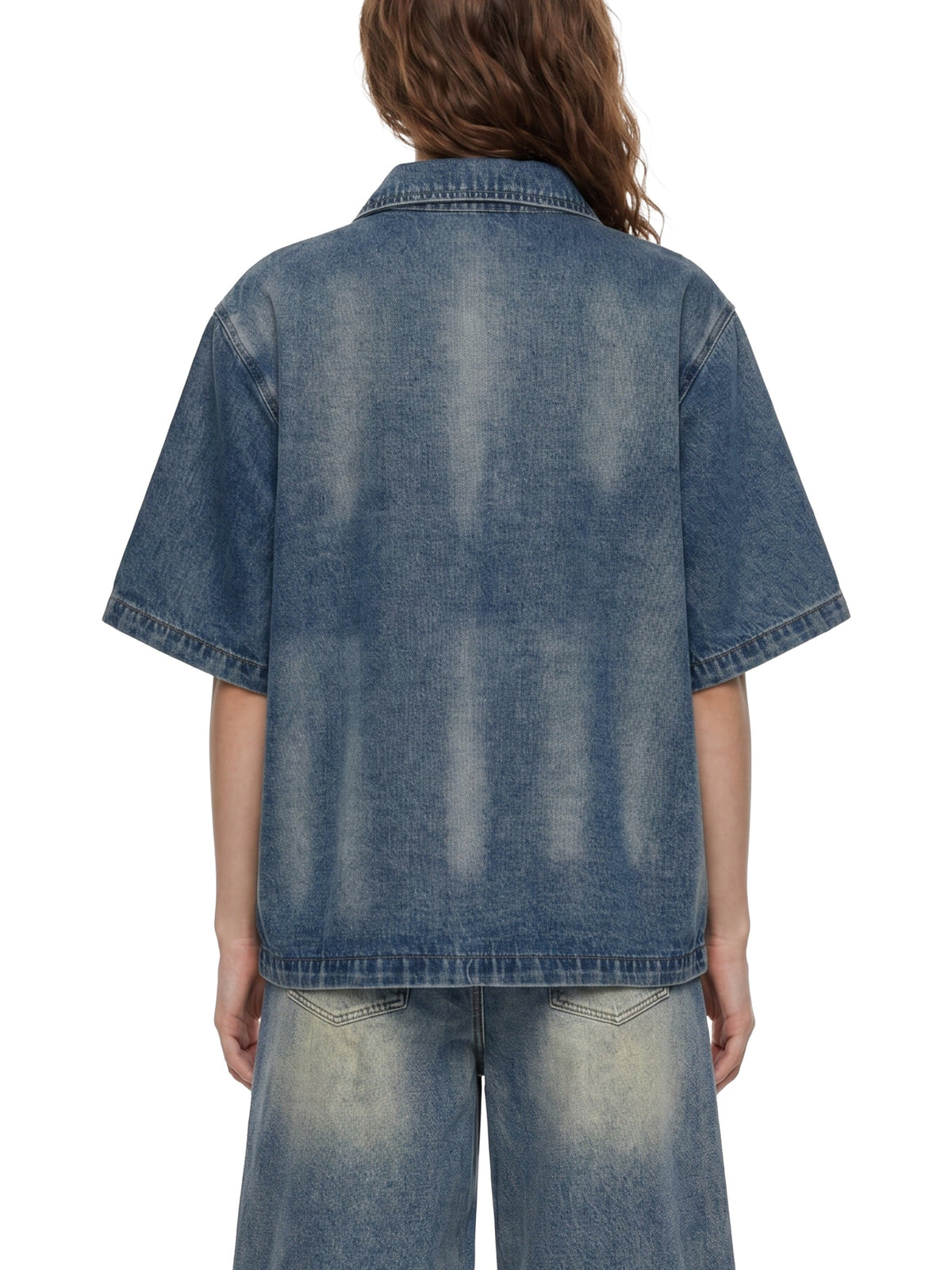 Unisex Vintage Washed Full-Zip Denim Shirt