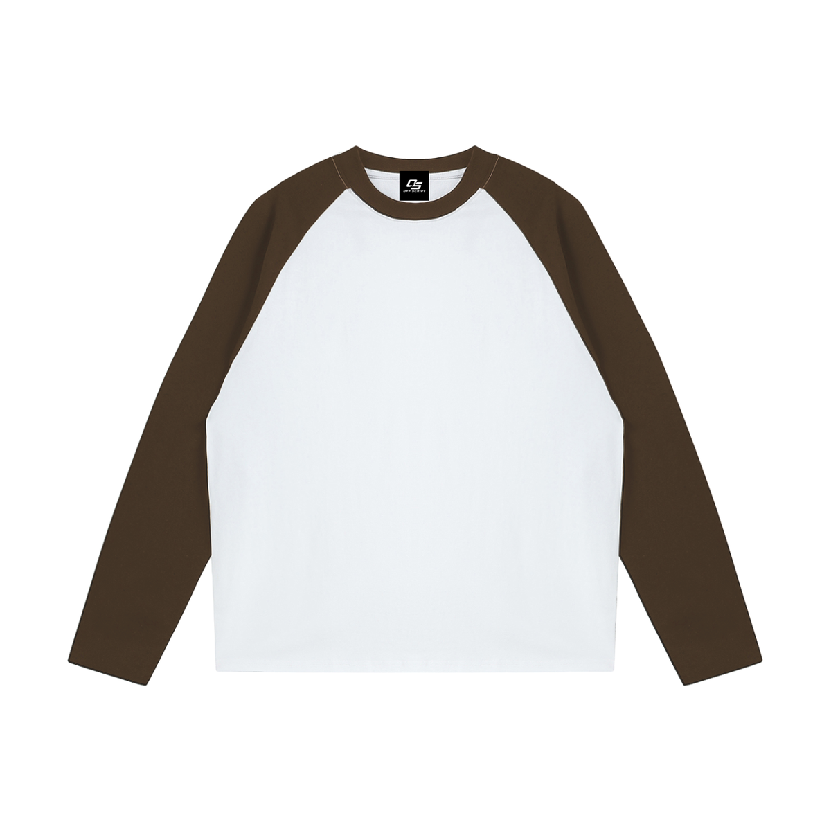 White with Coffee Unisex colour-blocked raglan long-sleeve T-shirt front view