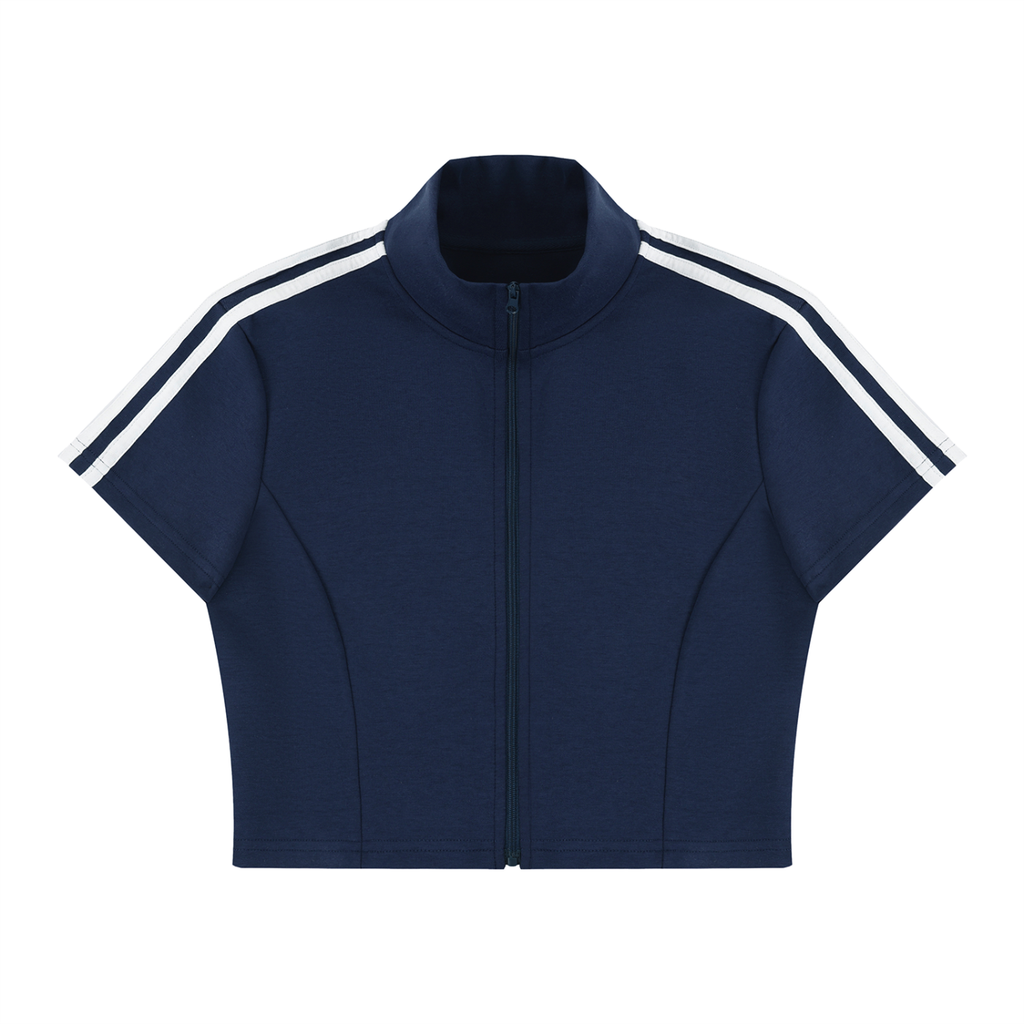 Women's Cropped Full Zip Short Sleeve T-Shirt
