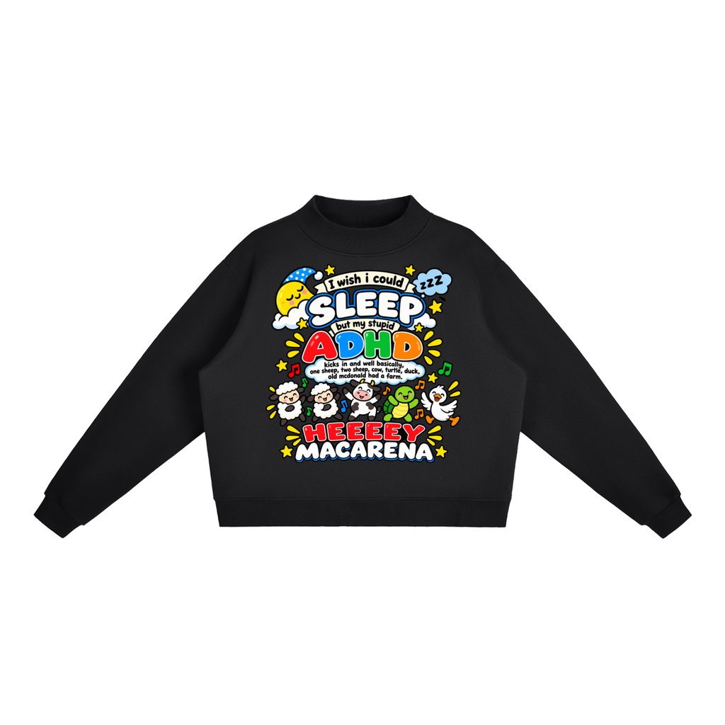 ADHD Macarena Women's Essential Fleece Mock-Neck Graphic Sweatshirt - Black front