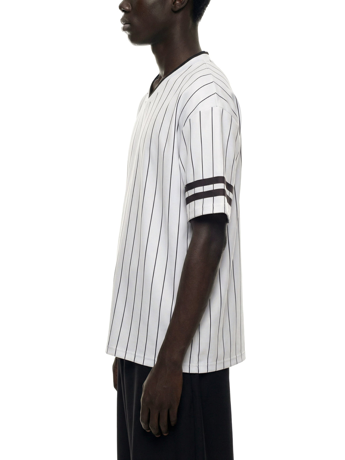 Unisex Striped Loose V-Neck T-Shirt