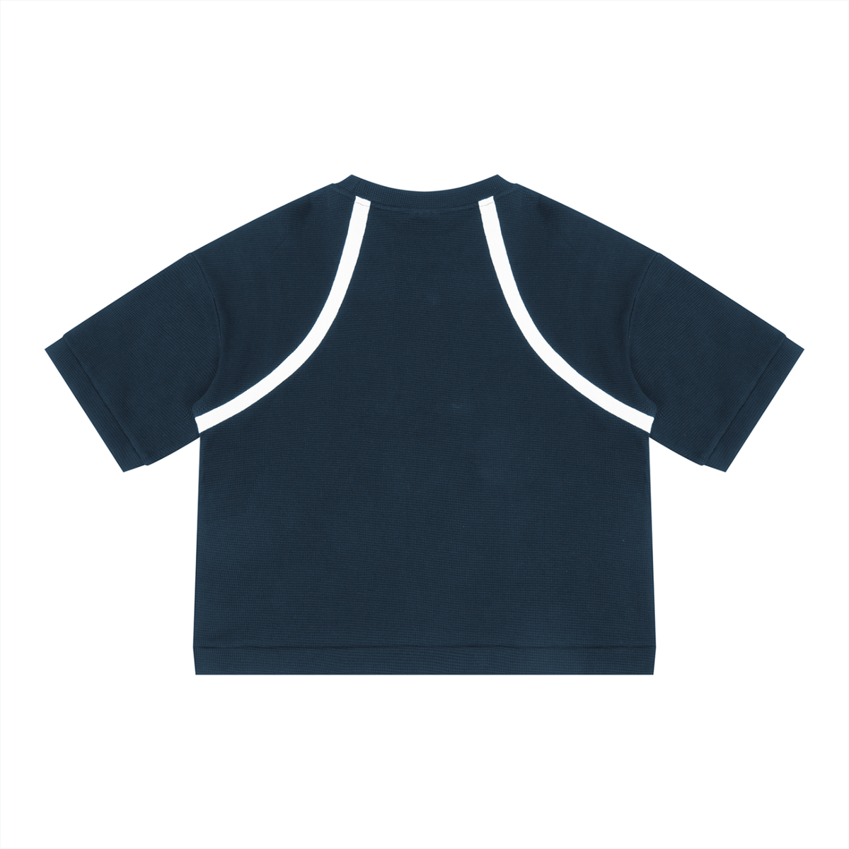 Navy Blue with White Unisex Color Block Waffle Boxy T-Shirt back product view