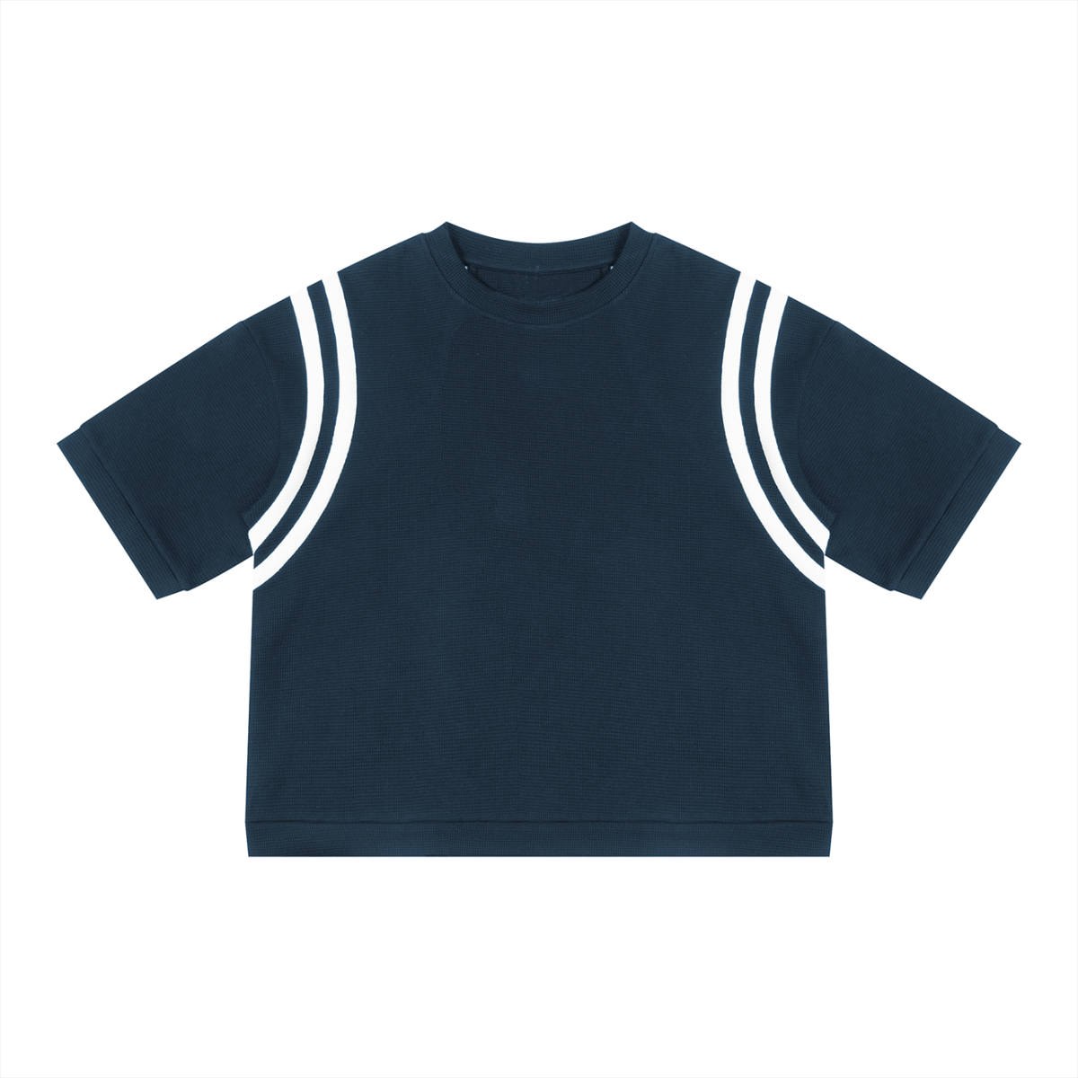 Navy Blue with White Unisex Color Block Waffle Boxy T-Shirt front product view