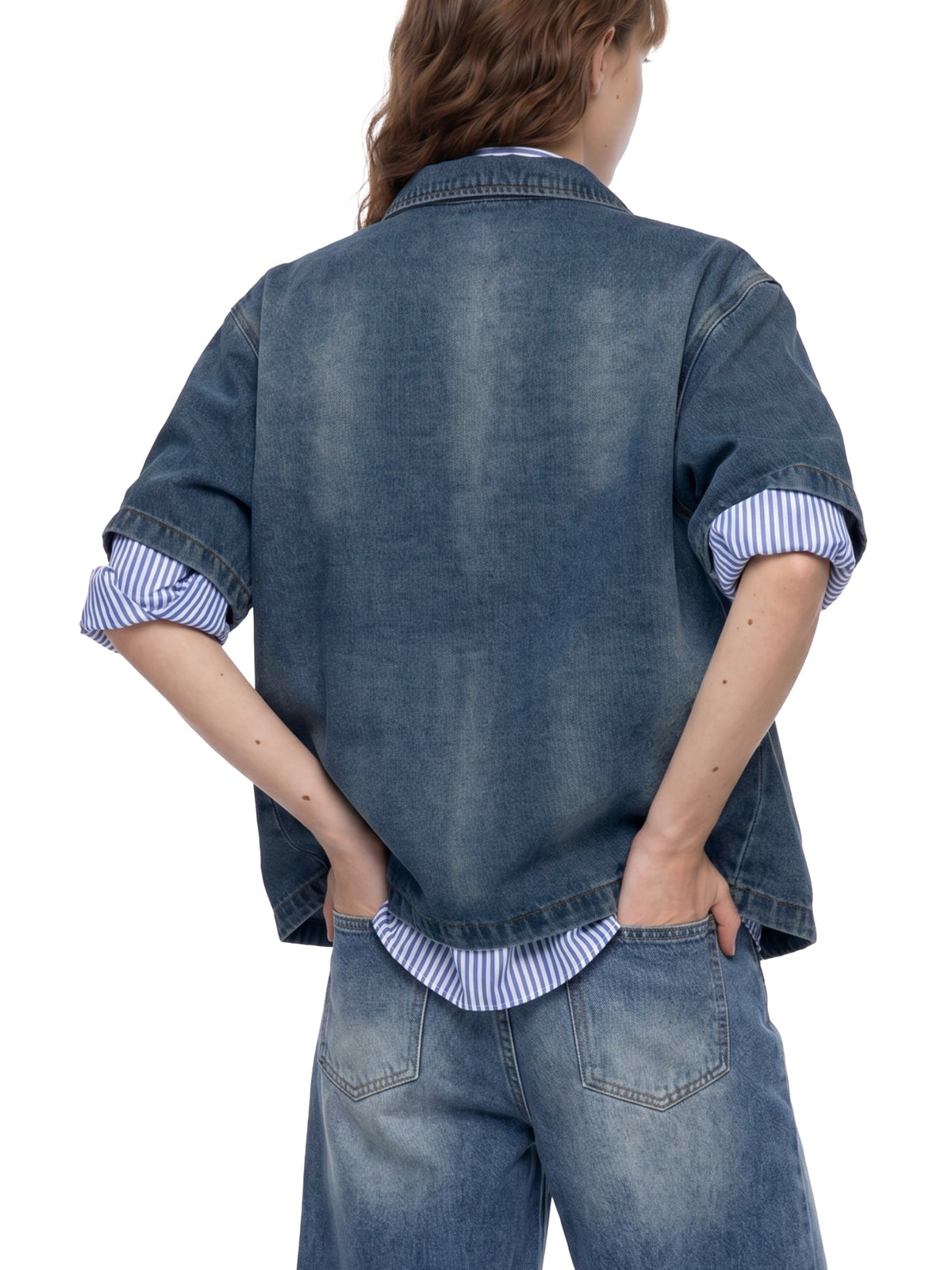 Unisex Vintage Washed Full-Zip Denim Shirt