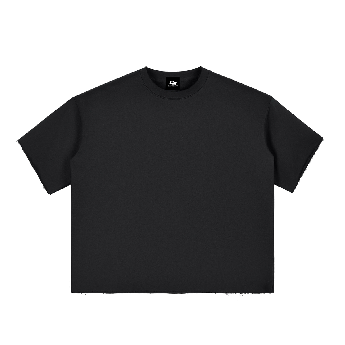 Black Unisex Boxy Half-Sleeve Raw-Edge T-Shirt front view