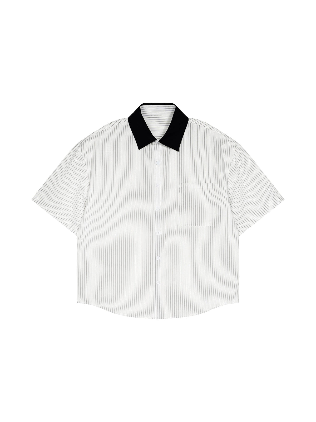 Unisex Striped Boxy Contrast Collar Shirt