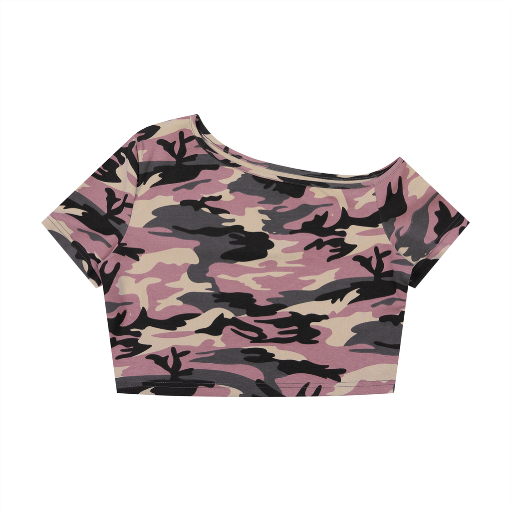 Women's Camo Off-Shoulder Crop T-Shirt