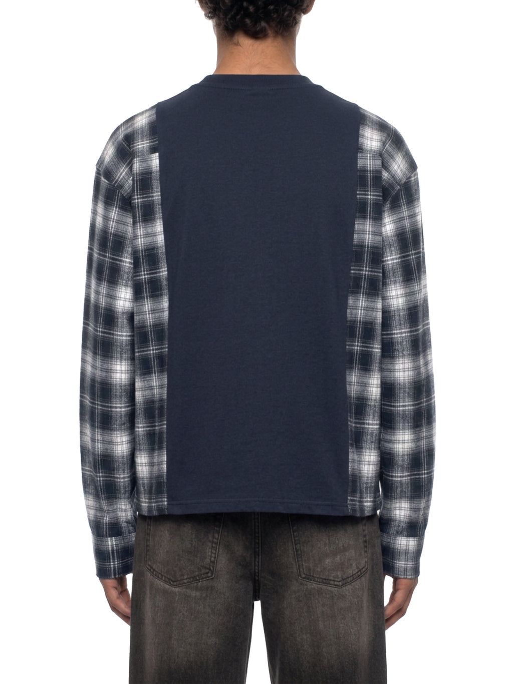 Unisex Plaid Panel Long Sleeve T-Shirt