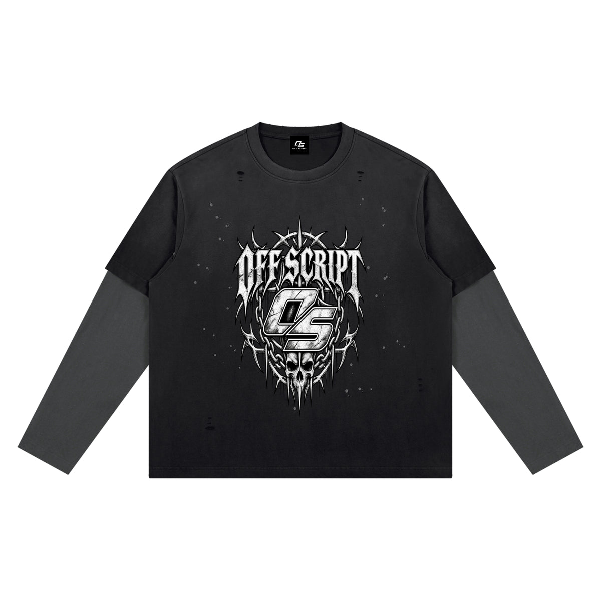 Off Script Gothic Skull Vintage Wash Distressed Layer T-Shirt