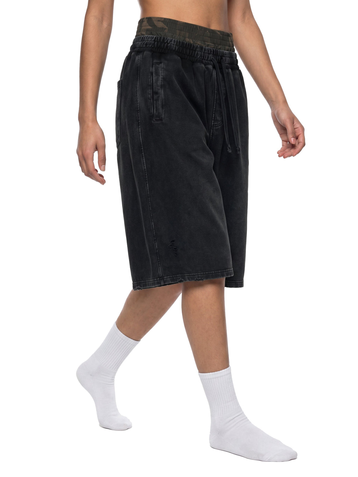 Unisex Vintage Wash Distressed Wide-Leg Shorts