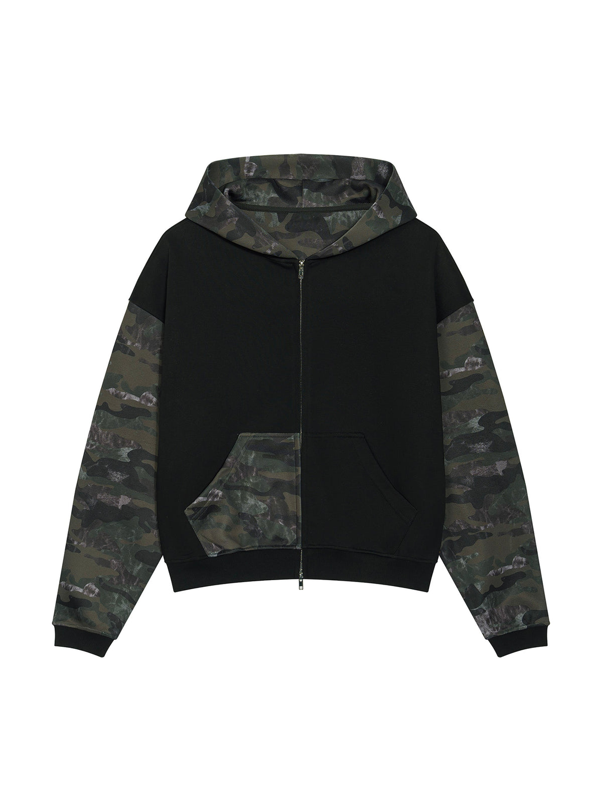 Unisex Colorblock Camo Full Zip Boxy Hoodie