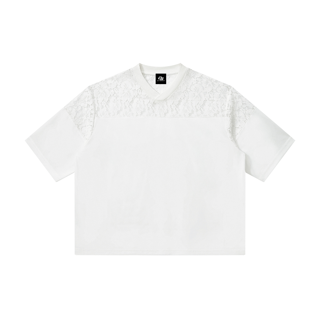 Unisex Lace Paneling V-Neck T-Shirt