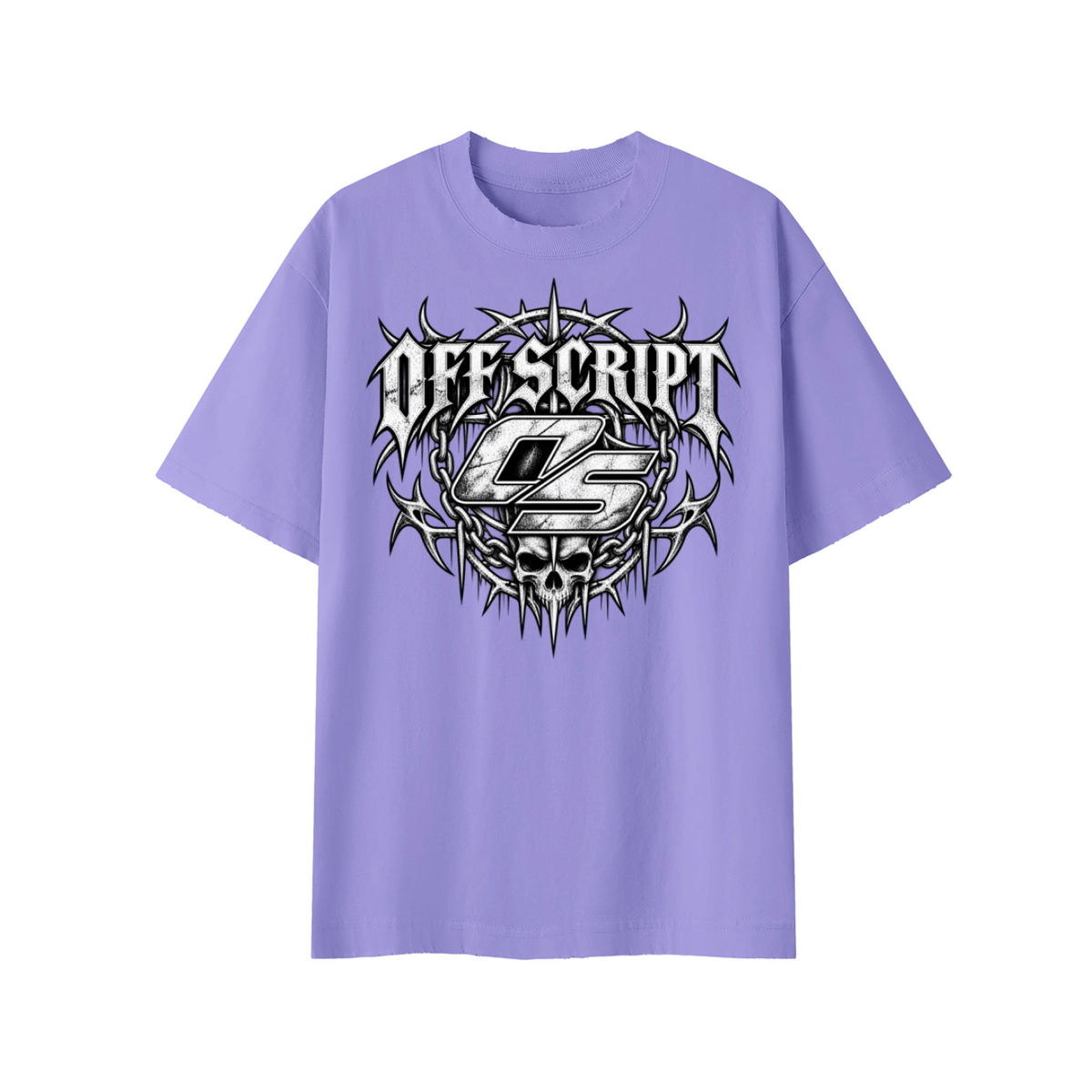 Off Script Gothic Skull Front-Print Vintage Wash Distressed T-Shirt