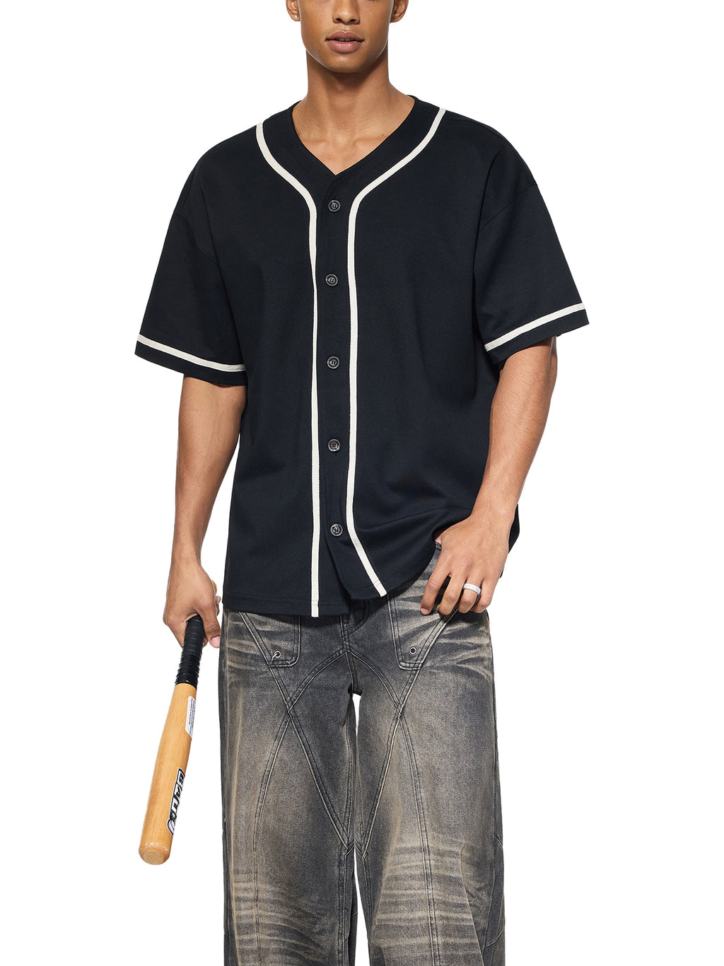 Unisex Contrast Piped Button-Up Jersey gallery view
