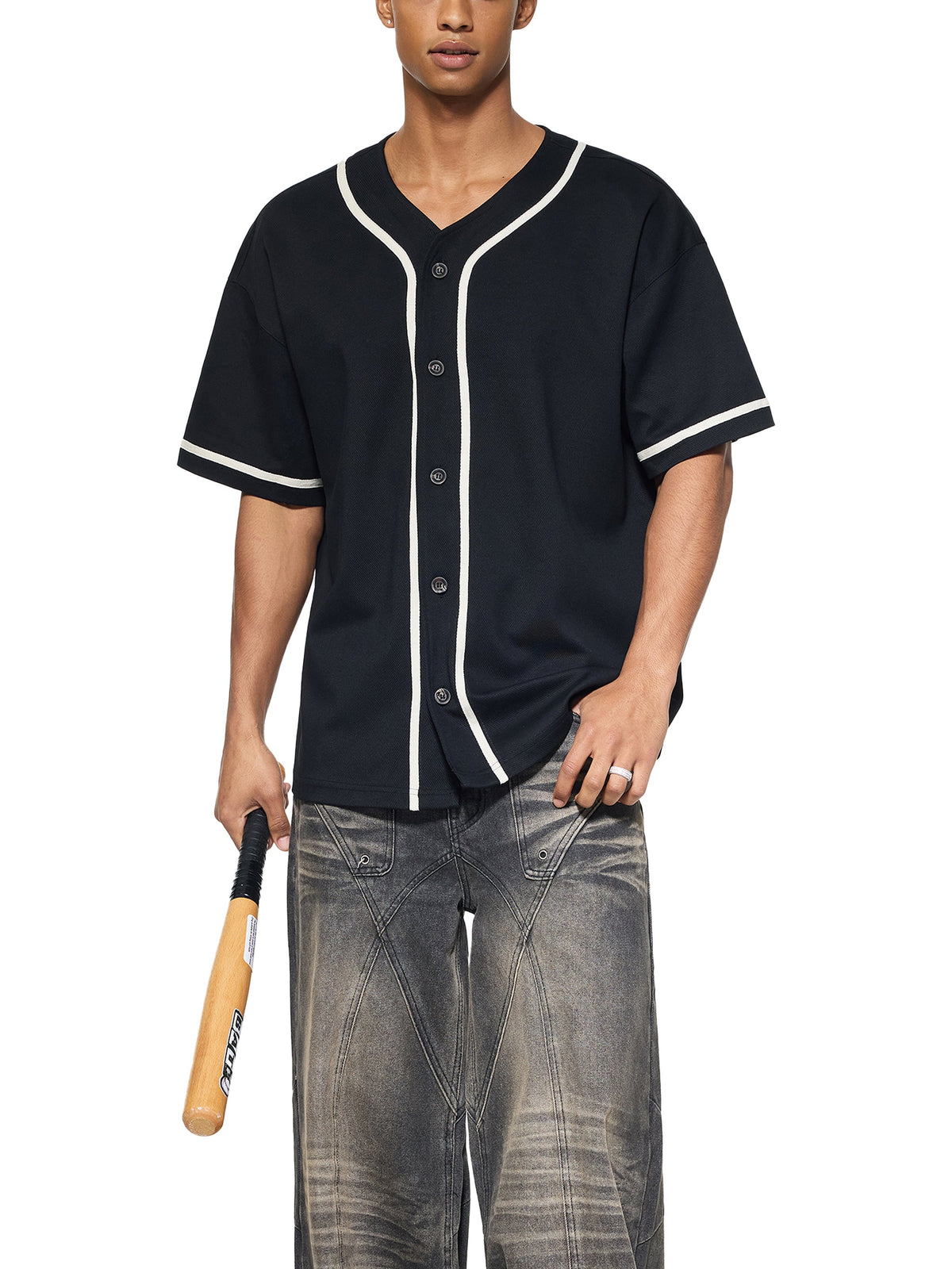 Unisex Contrast Piped Button-Up Jersey gallery view