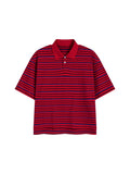 Unisex Striped Boxy Collared Polo Shirt