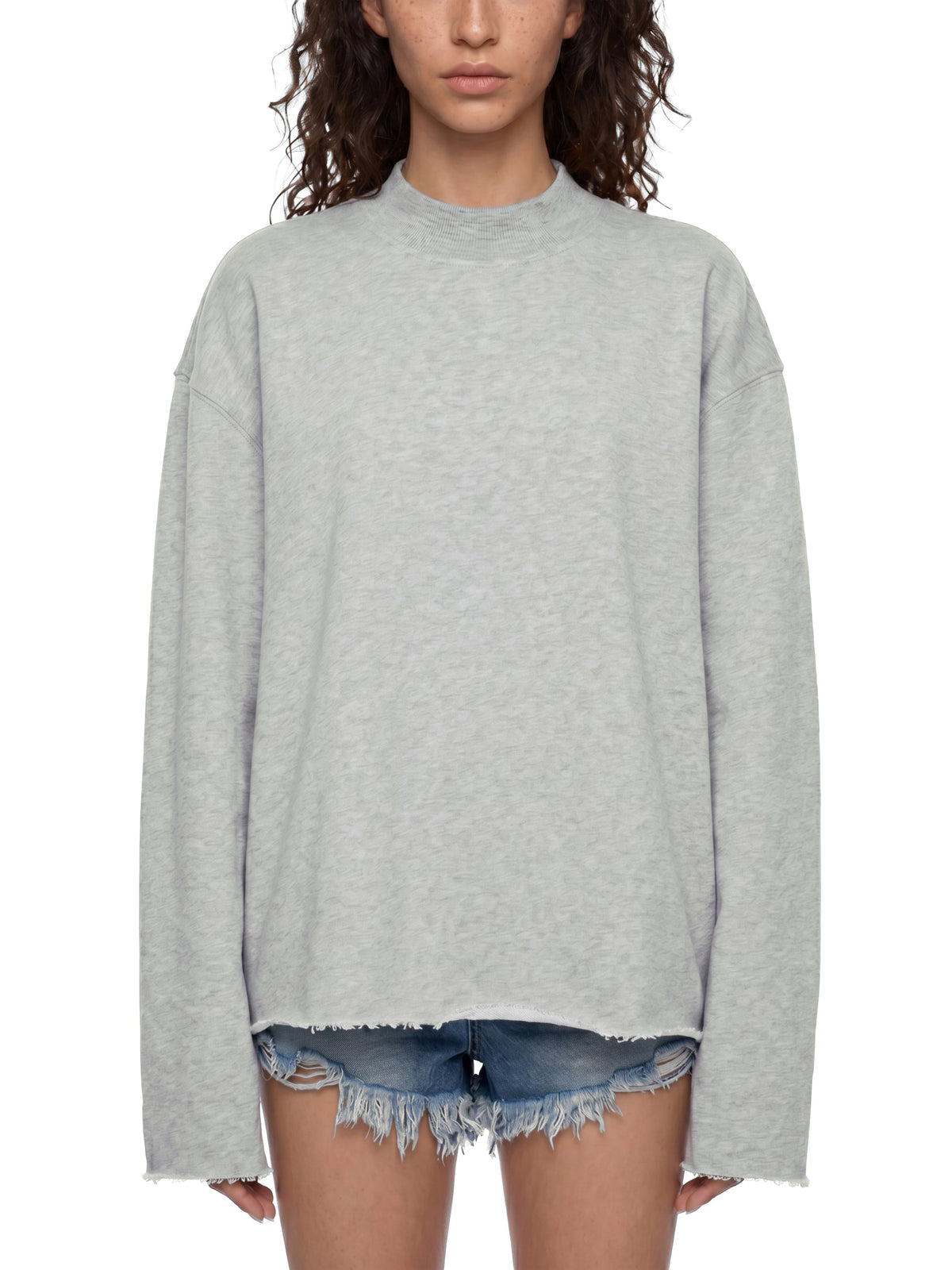 Unisex Mock-Neck Raw-Edge Boxy Sweatshirt